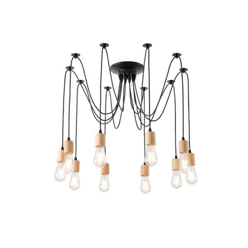 ΦΩΤΙΣΤΙΚΟ ΚΡΕΜΑΣΤΟ ΞΥΛO-ΜΕΤΑΛΛΟ 10ΦΩΤΟ 10XΕ27 Max15w 1000X1000X510mm ΜΑΥΡΟ ARTE ILLUMINA EDISON