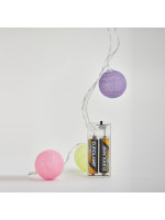 ΣΕΙΡΑ, 10 LED 5mm, ΚΙΤΡΙΝΕΣ, ΡΟΖ & ΜΩΒ ΥΦΑΣΜΑΤΙΝΕΣ ΜΠΑΛΕΣ 4cm, ΜΠΑΤΑΡΙΑΣ 2xAA, ΧΡΟΝΟΔΙΑΚΟΠΤΗ, ΔΙΑΦΑΝΟ PVC ΚΑΛΩΔΙΟ, ΘΕΡΜΟ ΛΕΥΚΟ LED ΑΝΑ 15cm, ΠΡΟΕΚΤΑΣΗ ΠΑΡΟΧΗΣ 30cm, IP20