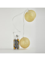 ΣΕΙΡΑ, 10 LED 5mm, ΧΡΥΣΕΣ ΥΦΑΣΜΑΤΙΝΕΣ ΜΠΑΛΕΣ 6cm,  ΜΠΑΤΑΡΙΑΣ 2xAA, ΧΡΟΝΟΔΙΑΚΟΠΤΗ, ΔΙΑΦΑΝΟ PVC ΚΑΛΩΔΙΟ, ΘΕΡΜΟ ΛΕΥΚΟ ΑΝΑ 15cm, ΠΡΟΕΚΤΑΣΗ ΠΑΡΟΧΗΣ 30cm, IP20