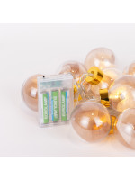 ΣΕΙΡΑ, 10 LED 5mm, ΔΙΑΚΟΣΜΗΤΙΚEΣ ΜΠΑΛΕΣ ΜΕ ΡΟΖ ΧΡΥΣΟ ΥΦΑΣΜΑ, ΜΠΑΤΑΡΙΑΣ 3ΧΑΑ, ΧΡΟΝΟΔΙΑΚΟΠΤΗ, ΘΕΡΜΟ ΛΕΥΚΟ LED ΑΝΑ 15cm,  ΔΙΑΦΑΝΟ PVC ΚΑΛΩΔΙΟ, ΠΡΟΕΚΤΑΣΗ ΠΑΡΟΧΗΣ 30cm, IP20