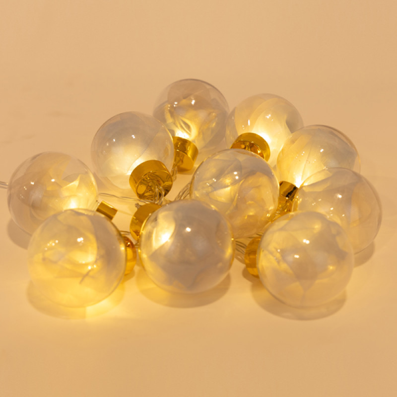 ΣΕΙΡΑ, 10 LED 5mm, ΔΙΑΚΟΣΜΗΤΙΚEΣ ΜΠΑΛΕΣ ΜΕ ΑΣΗΜΙ ΥΦΑΣΜΑ, ΜΠΑΤΑΡΙΑΣ 3ΧΑΑ, ΧΡΟΝΟΔΙΑΚΟΠΤΗ, ΔΙΑΦΑΝΟ PVC ΚΑΛΩΔΙΟ, ΘΕΡΜΟ ΛΕΥΚΟ LED ΑΝΑ 15cm, ΠΡΟΕΚΤΑΣΗ ΠΑΡΟΧΗΣ 30cm, IP20