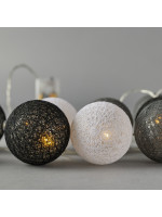 ΣΕΙΡΑ, 10 LED 5mm, ΛΕΥΚΕΣ, ΓΚΡΙ & ΜΑΥΡΕΣ ΥΦΑΣΜΑΤΙΝΕΣ ΜΠΑΛΕΣ 6cm, ΜΠΑΤΑΡΙΑΣ 2xAA, ΧΡΟΝΟΔΙΑΚΟΠΤΗ, ΔΙΑΦΑΝΟ PVC ΚΑΛΩΔΙΟ, 10 ΘΕΡΜΑ ΛΕΥΚΑ LED ΑΝΑ 10cm, ΠΡΟΕΚΤΑΣΗ ΠΑΡΟΧΗΣ 30cm, IP20