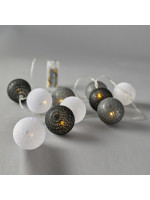 ΣΕΙΡΑ, 10 LED 5mm, ΛΕΥΚΕΣ, ΓΚΡΙ & ΜΑΥΡΕΣ ΥΦΑΣΜΑΤΙΝΕΣ ΜΠΑΛΕΣ 6cm, ΜΠΑΤΑΡΙΑΣ 2xAA, ΧΡΟΝΟΔΙΑΚΟΠΤΗ, ΔΙΑΦΑΝΟ PVC ΚΑΛΩΔΙΟ, 10 ΘΕΡΜΑ ΛΕΥΚΑ LED ΑΝΑ 10cm, ΠΡΟΕΚΤΑΣΗ ΠΑΡΟΧΗΣ 30cm, IP20