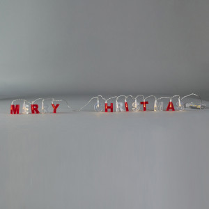 ΣΕΙΡΑ, 14 LED 5mm, 'MERRY CHRISTMAS' ΜΕ ΚΟΚΚΙΝΑ & ΑΣΠΡΑ ΓΡΑΜΜΑΤΑ, ΜΠΑΤΑΡΙΑΣ 2xAA, TIMER,  ΔΙΑΦΑΝΟ PVC ΚΑΛΩΔΙΟ, ΘΕΡΜΟ ΛΕΥΚΟ LED ΑΝΑ 8cm, ΠΡΟΕΚΤΑΣΗ ΠΑΡΟΧΗΣ 30cm, IP20