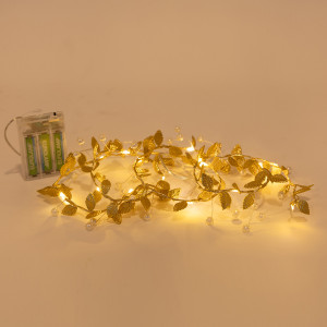 ΣΕΙΡΑ, 15 MINI LED, ΔΙΑΚΟΣΜΗΤΙΚΑ ΦΥΛΛΑ & ΠΕΡΛΕΣ, ΜΠΑΤΑΡΙΑΣ 3xΑΑ, ΧΡΟΝΟΔΙΑΚΟΠΤΗ, ΑΣΗΜΙ ΧΑΛΚΙΝΟ ΚΑΛΩΔΙΟ, ΘΕΡΜΟ ΛΕΥΚΟ LED ΑΝΑ 10cm, ΠΡΟΕΚΤΑΣΗ ΠΑΡΟΧΗΣ 30cm, IP20