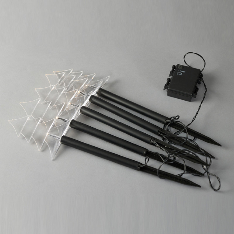 ΣΕΙΡΑ, 5 LED 3mm, 5 ΔΕΝΤΡΑ ΜΕ ΡΑΒΔΙ ΓΙΑ ΕΔΑΦΟΣ 37cm, ΗΛΙΑΚΟ ΣΥΛΛΕΚΤΗ ΜΕ ΑΙΣΘΗΤΗΡΑ ΦΩΤΟΣ, ΜΑΥΡΟ PVC ΚΑΛΩΔΙΟ, ΘΕΡΜΟ ΛΕΥΚΟ LED ΑΝΑ 35cm, ΠΡΟΕΚΤΑΣΗ ΠΑΡΟΧΗΣ 2m, IP44