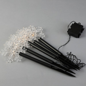 ΣΕΙΡΑ, 5 LED 3mm, 5 ΧΙΟΝΟΝΙΦΑΔΕΣ ΜΕ ΡΑΒΔΙ ΓΙΑ ΕΔΑΦΟΣ 34.5cm, ΗΛΙΑΚΟ ΣΥΛΛΕΚΤΗ ΜΕ ΑΙΣΘΗΤΗΡΑ ΦΩΤΟΣ, ΜΑΥΡΟ PVC ΚΑΛΩΔΙΟ, ΘΕΡΜΟ ΛΕΥΚΟ LED ΑΝΑ 35cm, ΠΡΟΕΚΤΑΣΗ ΠΑΡΟΧΗΣ 2m, IP44