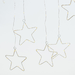 ΚΟΥΡΤΙΝΑ, 184 MINI LED, 8 ΜΕΤΑΛΛΙΚΑ ΑΣΤΕΡΙΑ 12cm, ΧΡΟΝΟΔΙΑΚΟΠΤΗ, ΔΙΑΦΑΝΟ PVC ΚΑΛΩΔΙΟ, DAYLIGHT LED (H155 x W175cm), ΠΡΟΕΚΤΑΣΗ ΠΑΡΟΧΗΣ 50cm, IP44