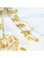 ΦΩΤΙΖΟΜΕΝΗ ΓΙΡΛΑΝΤΑ ΜΕ ΥΦΑΣΜΑΤΙΝΑ ΧΡΥΣΑ ΦΥΛΛΑ, 16 MINI LED, ΜΠΑΤΑΡΙΑΣ 3xAA, ΧΡΟΝΟΔΙΑΚΟΠΤΗ, ΘΕΡΜΟ ΛΕΥΚΟ LED ANA 10cm, ΠΡΟΕΚΤΑΣΗ ΠΑΡΟΧΗΣ 30cm, IP20