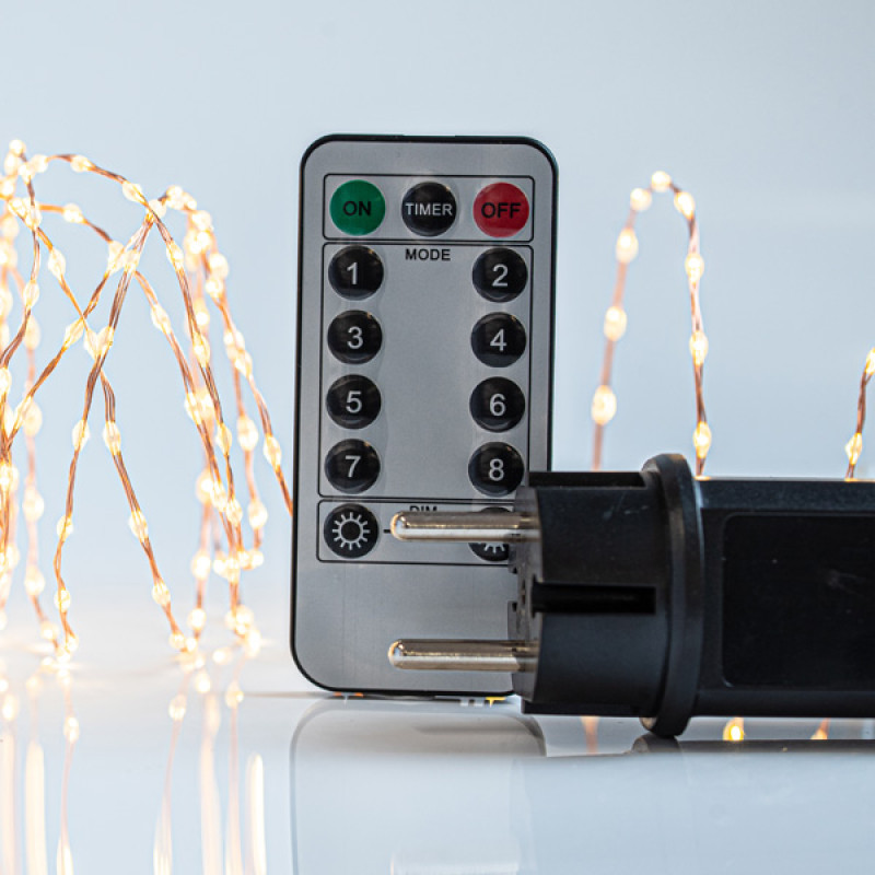 ΣΕΙΡΑ, 300 MINI LED, ΜΕΤΑΣΧΗΜΑΤΙΣΤΗ, ΣΤΑΘΕΡΟ, ΤΗΛΕΧΕΙΡΙΣΤΗΡΙΟ (ON/OFF, TIMER, DIMMER), ΜΠΡΟΝΖΕ ΧΑΛΚΙΝΟ ΚΑΛΩΔΙΟ, ΘΕΡΜΟ ΛΕΥΚΟ LED ANA 1.5cm, ΠΡΟΕΚΤΑΣΗ ΠΑΡΟΧΗΣ 3m, ΙΡ44