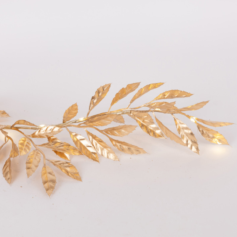 ΦΩΤΙΖΟΜΕΝΗ ΓΙΡΛΑΝΤΑ ME ΧΡΥΣΑ ΦΥΛΛΑ ΕΛΙΑΣ 150cm, 30 ΘΕΡΜΑ ΛΕΥΚΑ MINI LED, ΜΠΑΤΑΡΙΑΣ 2XAA, ΠΡΟΕΚΤΑΣΗ ΠΑΡΟΧΗΣ 50cm, IP20