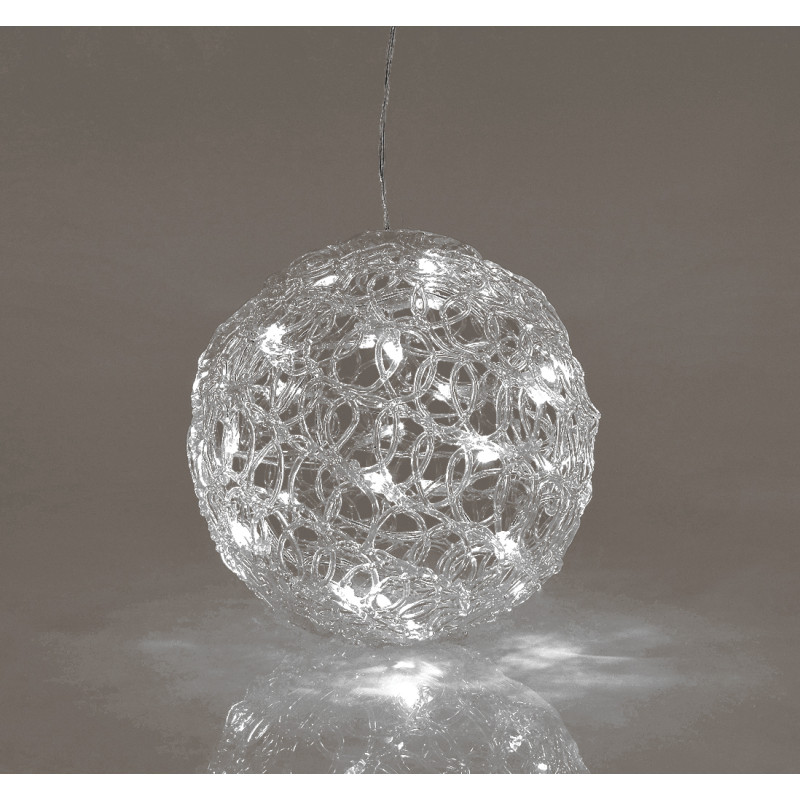 ΑΚΡΥΛΙΚΗ ΜΠΑΛΑ, 30 ΛΕΥΚΑ LED, ΜΕ ΜΕΤΑΣΧΗΜΑΤΙΣΤΗ, 20cm, IP44