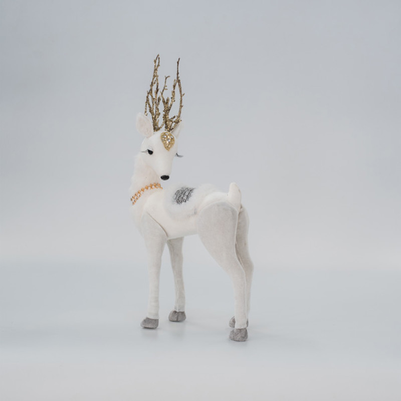 ΒΕΛΟΥΔΙΝΟ ΕΛΑΦΙ, ΛΕΥΚΟ, ΜΕ ΧΡΥΣΟ ΓΚΛΙΤΕΡ, 19x39x8cm