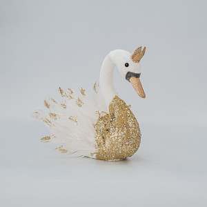 ΒΕΛΟΥΔΙΝΟΣ ΚΥΚΝΟΣ, ΛΕΥΚΟΣ, ΜΕ ΧΡΥΣΟ ΓΚΛΙΤΕΡ, 27x22x28cm