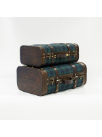 ΥΦΑΣΜΑΤΙΝΗ ΒΑΛΙΤΣΑ, ΠΡΑΣΙΝΟ-ΜΠΛΕ ΚΑΡΟ, ΣΕΤ 2 ΤΜΧ, 42x28,3x17,5cm ΚΑΙ 36x22,5x13,2cm