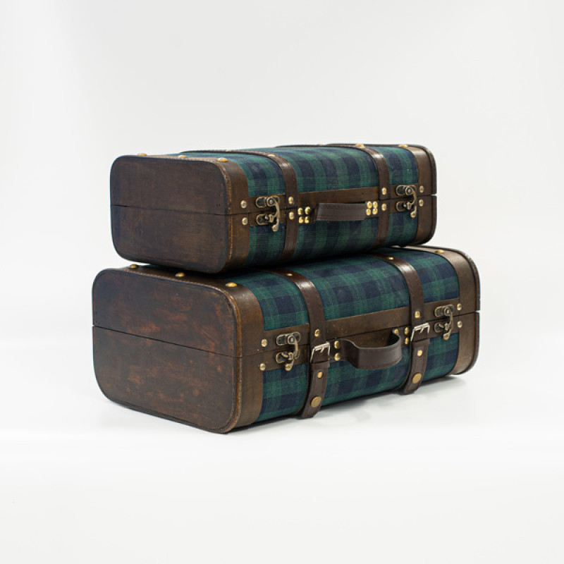 ΥΦΑΣΜΑΤΙΝΗ ΒΑΛΙΤΣΑ, ΠΡΑΣΙΝΟ-ΜΠΛΕ ΚΑΡΟ, ΣΕΤ 2 ΤΜΧ, 42x28,3x17,5cm ΚΑΙ 36x22,5x13,2cm