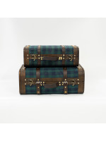 ΥΦΑΣΜΑΤΙΝΗ ΒΑΛΙΤΣΑ, ΠΡΑΣΙΝΟ-ΜΠΛΕ ΚΑΡΟ, ΣΕΤ 2 ΤΜΧ, 42x28,3x17,5cm ΚΑΙ 36x22,5x13,2cm