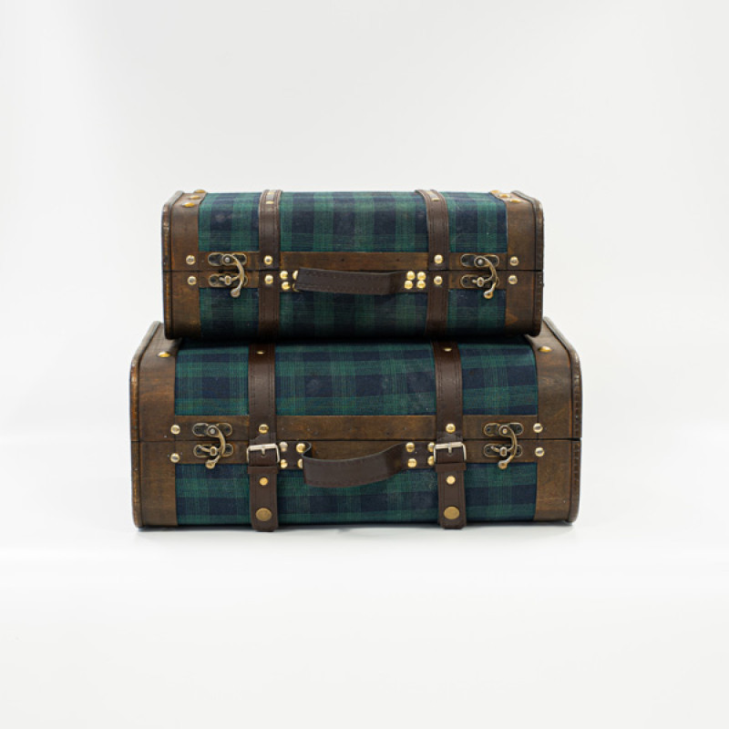 ΥΦΑΣΜΑΤΙΝΗ ΒΑΛΙΤΣΑ, ΠΡΑΣΙΝΟ-ΜΠΛΕ ΚΑΡΟ, ΣΕΤ 2 ΤΜΧ, 42x28,3x17,5cm ΚΑΙ 36x22,5x13,2cm