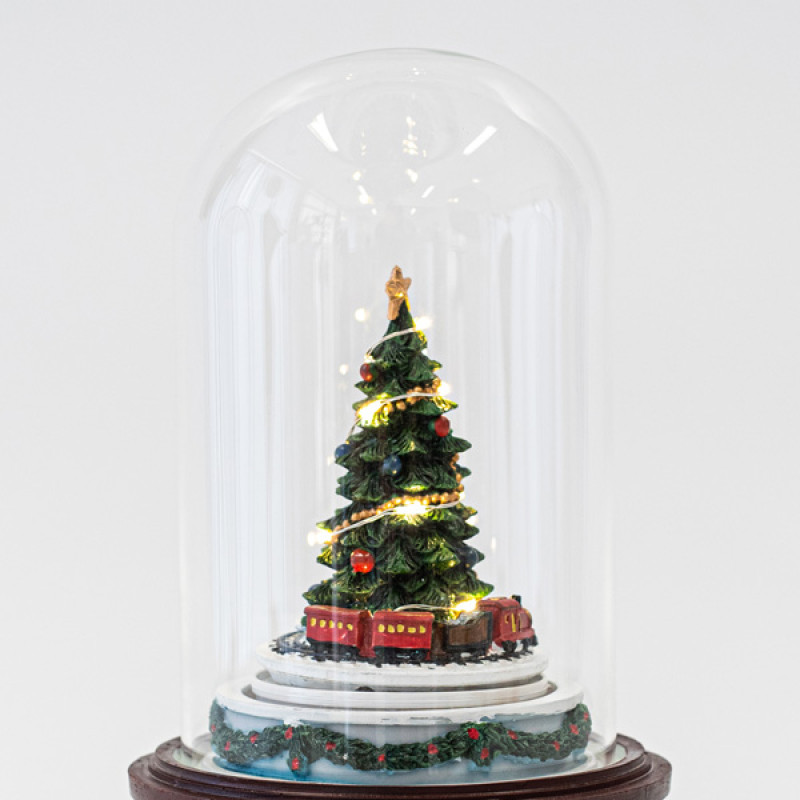 ΓΥΑΛΙΝΟΣ ΘΟΛΟΣ, ΜΕ ΦΩΤΙΖΟΜΕΝΟ ΔΕΝΤΡΟ ΣΤΟ ΕΣΩΤΕΡΙΚΟ ΤΟΥ, ΜΠΑΤΑΡΙΑΣ, LED, ΜΕ ΜΟΥΣΙΚΗ ΚΑΙ ΚΙΝΗΣΗ, 13,5x13,5x20cm