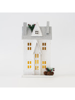 ΞΥΛΙΝΟ ΣΠΙΤΑΚΙ ΦΩΤΙΖΟΜΕΝΟ, ΛΕΥΚΟ-ΓΚΡΙ, 3 LED 5mm, ΜΠΑΤΑΡΙΑΣ, ΘΕΡΜΟ ΛΕΥΚΟ, 17x11x31cm, IP20