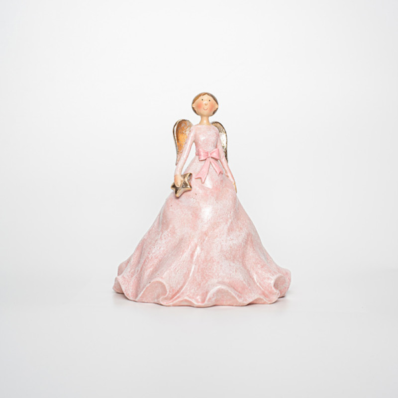 ΔΙΑΚΟΣΜΗΤΙΚΟ ΠΟΛΥΡΕΖΙΝ, ΑΓΓΕΛΟΣ, ΡΟΖ, 18x18x20,50cm