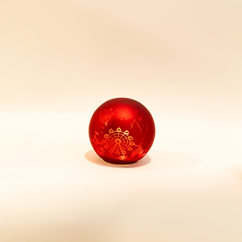 ΓΥΑΛΙΝΗ ΔΙΑΚΟΣΜΗΤΙΚΗ ΜΠΑΛΑ, ΚΟΚΚΙΝΗ ΜΑΤ, ΦΩΤΙΖΟΜΕΝΗ, ΜΕ ΛΟΥΝΑ ΠΑΡΚ, 15cm