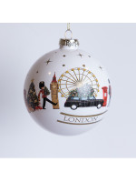 ΓΥΑΛΙΝΗ ΜΠΑΛΑ, ΛΕΥΚΗ, ΜΕ ΠΑΡΑΣΤΑΣΗ ΛΟΝΔΙΝΟ , ΣΕΤ 4ΤΜΧ, 10cm