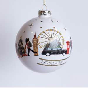 ΓΥΑΛΙΝΗ ΜΠΑΛΑ, ΛΕΥΚΗ, ΜΕ ΠΑΡΑΣΤΑΣΗ ΛΟΝΔΙΝΟ , ΣΕΤ 4ΤΜΧ, 10cm