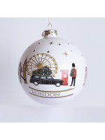 ΓΥΑΛΙΝΗ ΜΠΑΛΑ, ΛΕΥΚΗ, ΜΕ ΠΑΡΑΣΤΑΣΗ ΛΟΝΔΙΝΟ , ΣΕΤ 4ΤΜΧ, 10cm