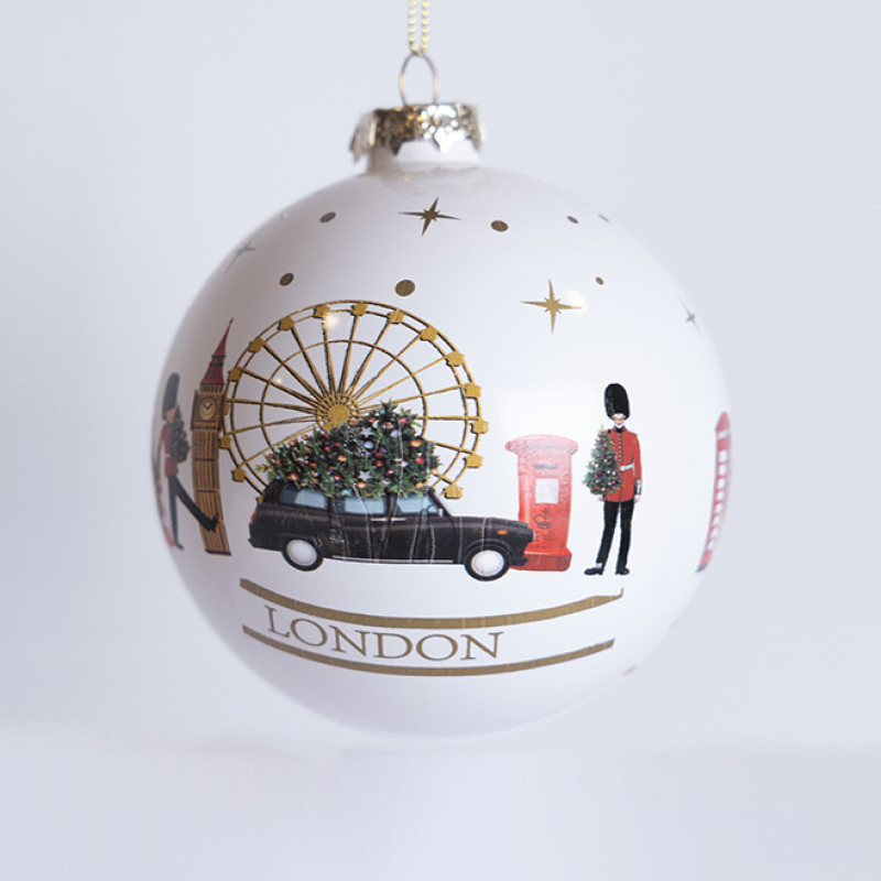 ΓΥΑΛΙΝΗ ΜΠΑΛΑ, ΛΕΥΚΗ, ΜΕ ΠΑΡΑΣΤΑΣΗ ΛΟΝΔΙΝΟ , ΣΕΤ 4ΤΜΧ, 10cm