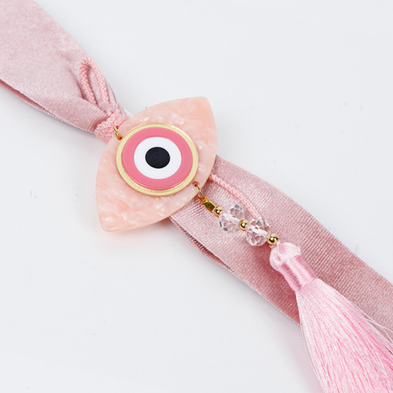 ΚΡΕΜΑΣΤΟ ΓΟΥΡΙ, ΡΟΖ, ΜΕ ΒΕΛΟΥΔΙΝΗ ΚΟΡΔΕΛΑ ΚΑΙ ΜΑΤΙ, 38cm