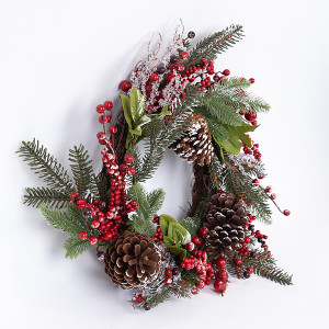 ΣΤΕΦΑΝΙ ΜΕ ΧΙΟΝΙΣΜΕΝΑ BERRIES ΚΑΙ ΚΟΥΚΟΥΝΑΡΙΑ, 55cm