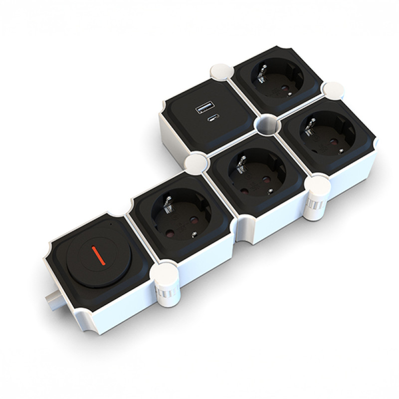 ΠΟΛΥΠΡΙΖΟ 4 ΘΕΣΕΩΝ ΚΑΙ 2 USB (TYPE A & C) ΣΠΑΣΤΟ  ΜΕ ΚΑΛΩΔΙΟ ΚΑΙ ΔΙΑΚΟΠΤΗ 3x1,5mm 2m ΜΕ ΠΡΟΣΤΑΣΙΑ ΕΠΑΦΩΝ