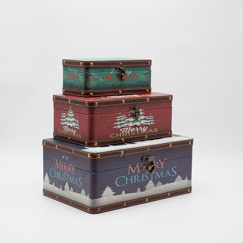 ΚΟΥΤΙΑ ΔΙΑΚΟΣΜΗΤΙΚΑ, ΜΕ ΧΡΙΣΤΟΥΓΕΝΝΙΑΤΙΚΑ ΣΧΕΔΙΑ,  ΞΥΛΙΝΑ. ΣΕΤ 3 ΤΜΧ, 30x20x13,  25x15x10 ΚΑΙ 20x10x8cm