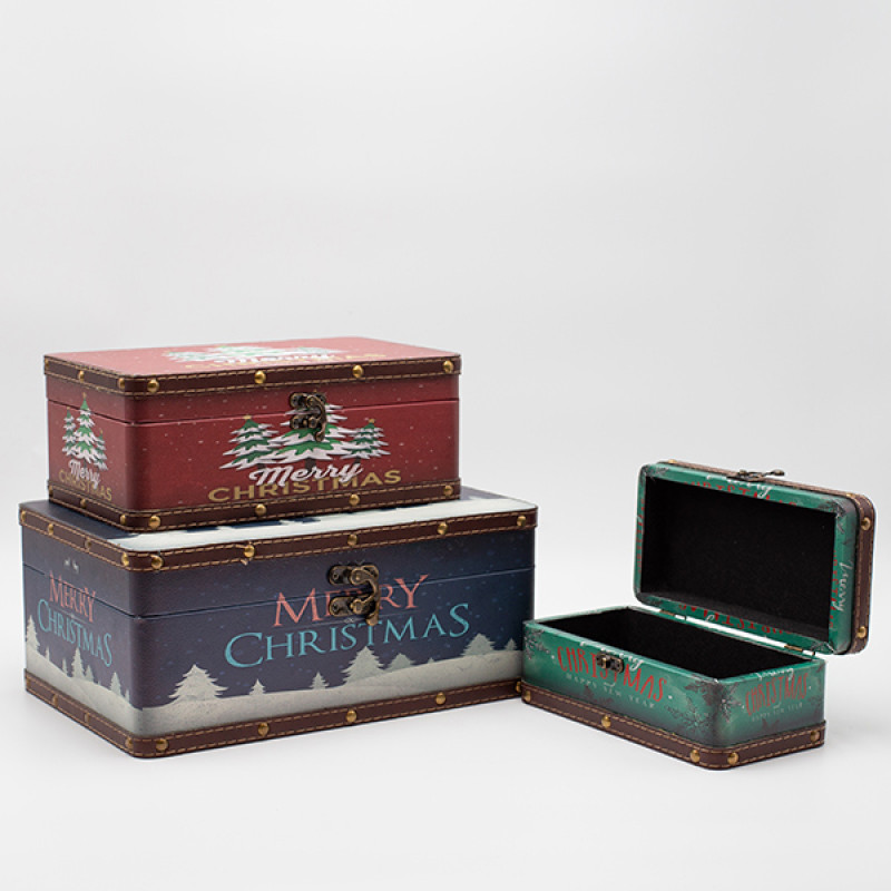 ΚΟΥΤΙΑ ΔΙΑΚΟΣΜΗΤΙΚΑ, ΜΕ ΧΡΙΣΤΟΥΓΕΝΝΙΑΤΙΚΑ ΣΧΕΔΙΑ,  ΞΥΛΙΝΑ. ΣΕΤ 3 ΤΜΧ, 30x20x13,  25x15x10 ΚΑΙ 20x10x8cm