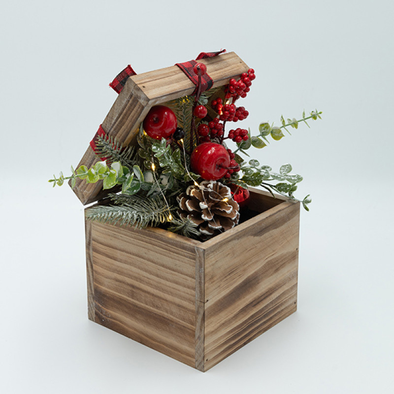 ΞΥΛΙΝΟ ΚΟΥΤΙ ΜΕ ΧΡΙΣΤΟΥΓΕΝΝΙΑΤΙΚΗ ΔΙΑΚΟΣΜΙΣΗ, ΦΩΤΙΖΟΜΕΝΟ, 17.50x26cm