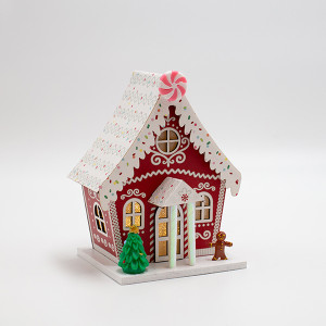 ΧΑΡΤΙΝΟ ΣΠΙΤΑΚΙ, ΚΟΚΚΙΝΟ ΜΕ ΜΠΙΣΚΟΤΟΥΛΗ, ΦΩΤΙΖΟΜΕΝΟ, 12.5x10.5x16cm