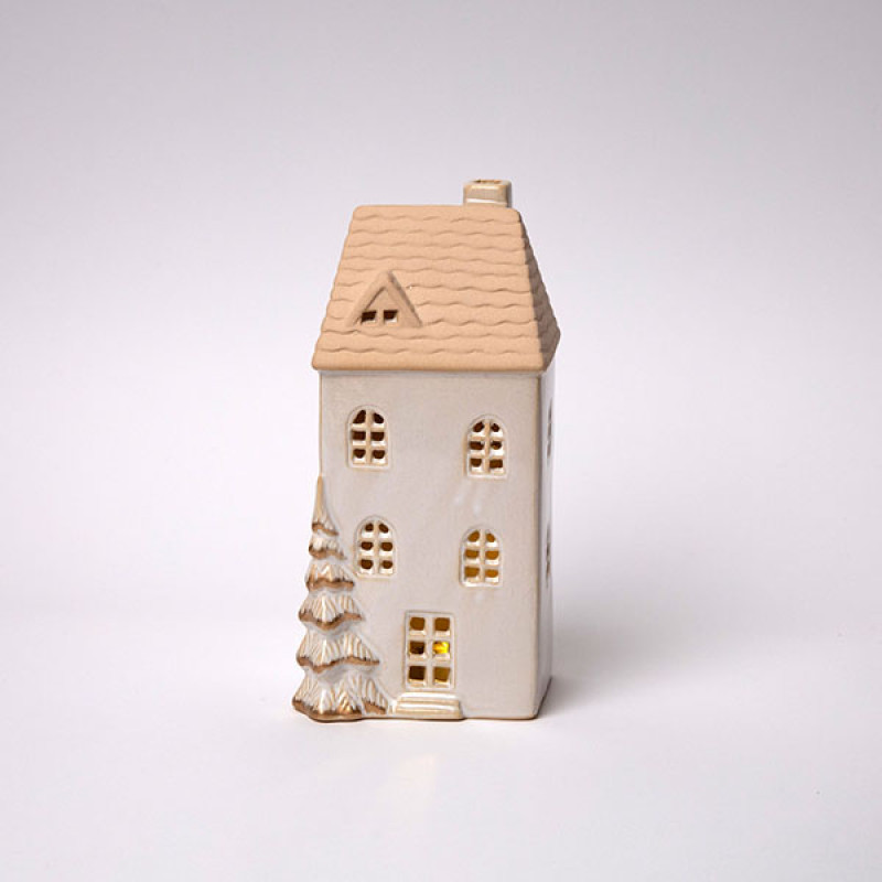 ΚΕΡΑΜΙΚΟ ΣΠΙΤΑΚΙ, ΦΩΤΙΖΟΜΕΝΟ, OFF WHITE, 9.4x8x19.5cm