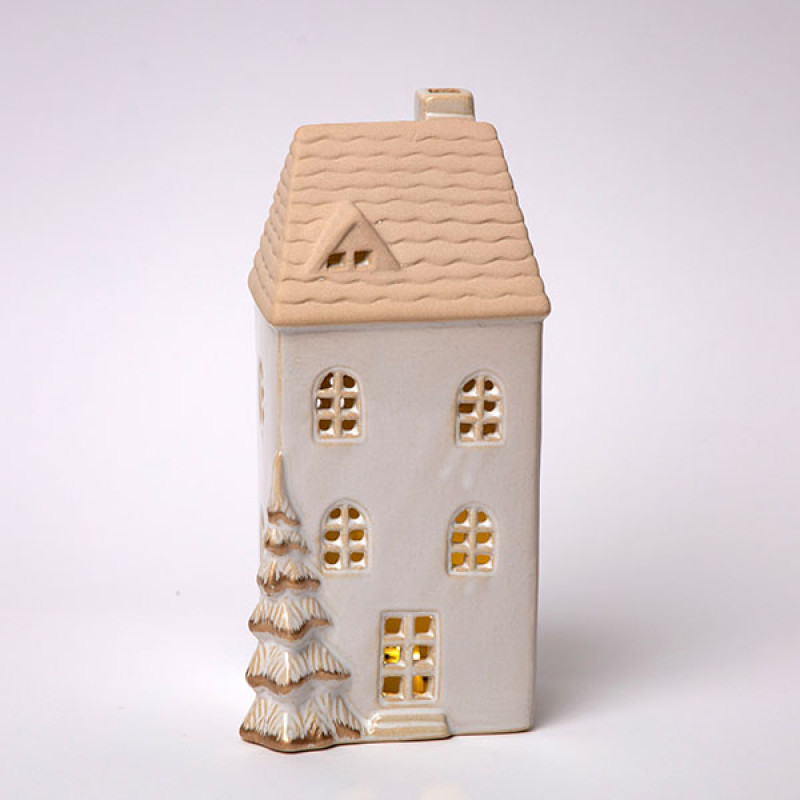 ΚΕΡΑΜΙΚΟ ΣΠΙΤΑΚΙ, ΦΩΤΙΖΟΜΕΝΟ, OFF WHITE, 9.4x8x19.5cm