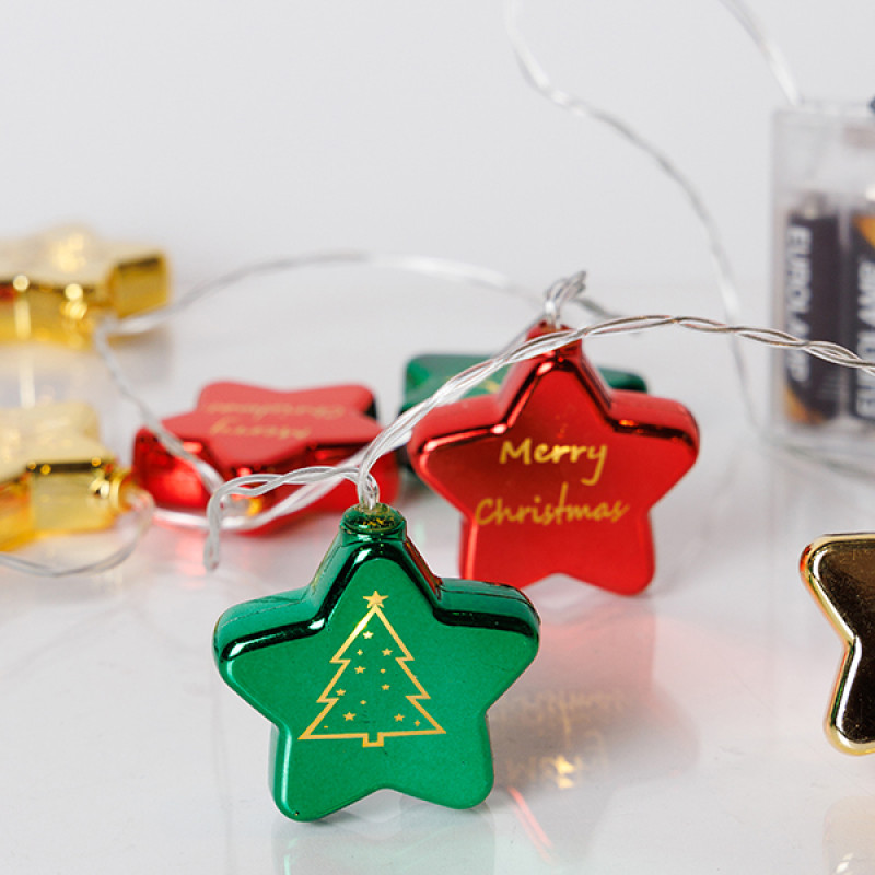 ΣΕΙΡΑ, 10 LED 5mm, ΠΛΑΣΤΙΚΑ ΧΡΩΜΑΤΙΣΤΑ ΑΣΤΕΡΙΑ, ΜΠΑΤΑΡΙΑΣ 3xAA, ΧΡΟΝΟΔΙΑΚΟΠΤΗ, ΔΙΑΦΑΝΟ PVC ΚΑΛΩΔΙΟ, ΘΕΡΜΟ ΛΕΥΚΟ LED ΑΝΑ 10cm, ΠΡΟΕΚΤΑΣΗ ΠΑΡΟΧΗΣ 30cm, IP20