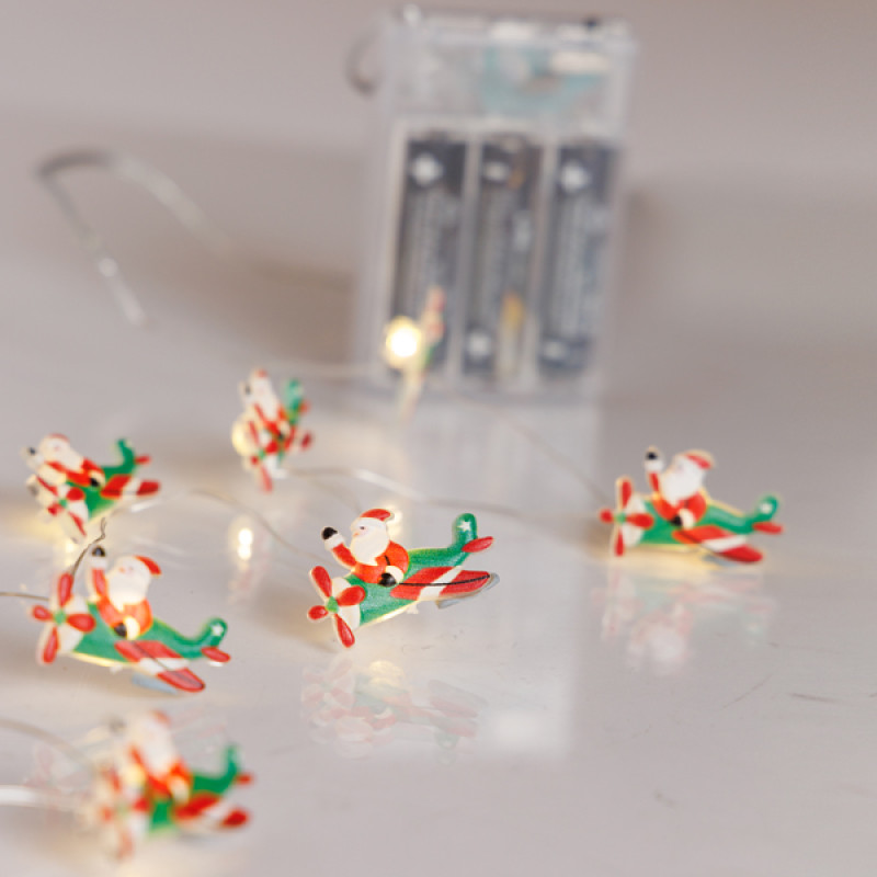 ΣΕΙΡΑ, 20 MINI LED, ΑΓΙΟΣ ΒΑΣΙΛΗΣ ΜΕ ΑΕΡΟΠΛΑΝΟ, ΜΠΑΤΑΡΙΑΣ 3xAA, ΧΡΟΝΟΔΙΑΚΟΠΤΗ, ΑΣΗΜΙ ΧΑΛΚΙΝΟ ΚΑΛΩΔΙΟ, ΘΕΡΜΟ ΛΕΥΚΟ LED ΑΝΑ 10cm, ΠΡΟΕΚΤΑΣΗ ΠΑΡΟΧΗΣ 30cm, IP20