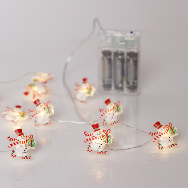 ΣΕΙΡΑ, 20 MINI LED, ΧΙΟΝΑΝΘΡΩΠΟΣ, ΜΠΑΤΑΡΙΑΣ 3xAA, ΧΡΟΝΟΔΙΑΚΟΠΤΗ, ΑΣΗΜΙ ΧΑΛΚΙΝΟ ΚΑΛΩΔΙΟ, ΘΕΡΜΟ ΛΕΥΚΟ LED ΑΝΑ 10cm, ΠΡΟΕΚΤΑΣΗ ΠΑΡΟΧΗΣ 30cm, IP20