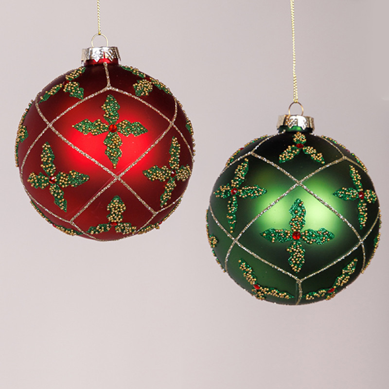 ΓΥΑΛΙΝΗ ΜΠΑΛΑ, ΠΡΑΣΙΝΗ ΚΑΙ ΚΟΚΚΙΝΗ ΜΕ ΣΧΕΔΙΟ ΛΟΥΛΟΥΔΙ, ΣΕΤ 2ΤΜΧ, 10cm