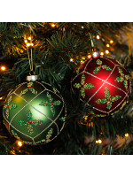 ΓΥΑΛΙΝΗ ΜΠΑΛΑ, ΠΡΑΣΙΝΗ ΚΑΙ ΚΟΚΚΙΝΗ ΜΕ ΣΧΕΔΙΟ ΛΟΥΛΟΥΔΙ, ΣΕΤ 2ΤΜΧ, 10cm