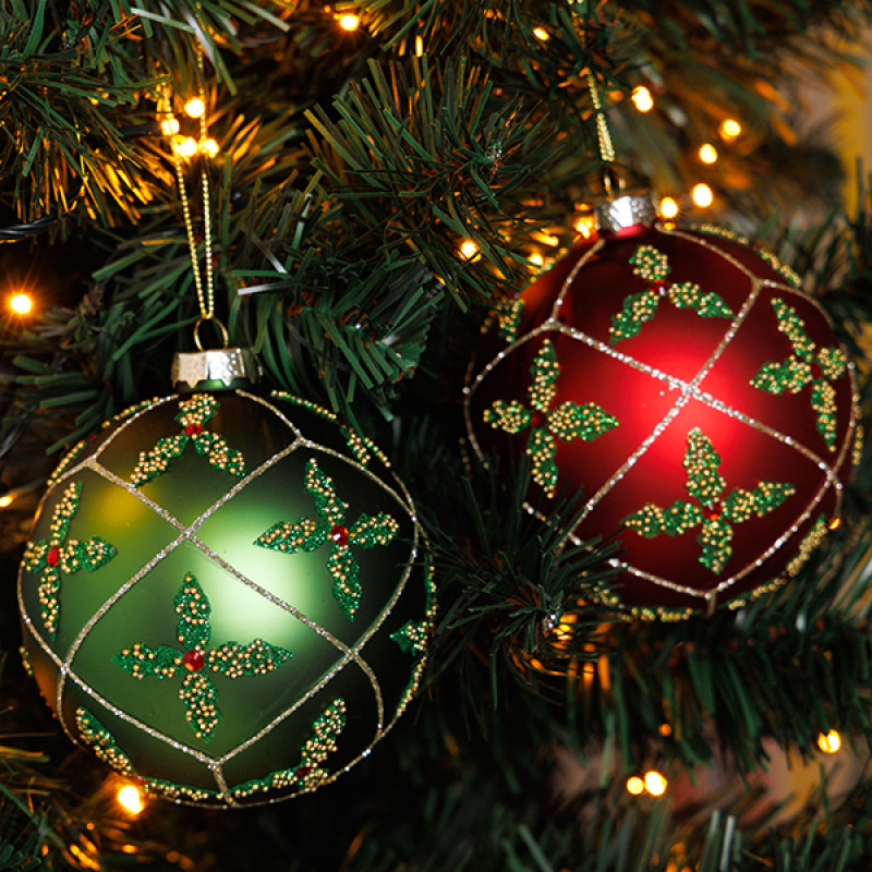 ΓΥΑΛΙΝΗ ΜΠΑΛΑ, ΠΡΑΣΙΝΗ ΚΑΙ ΚΟΚΚΙΝΗ ΜΕ ΣΧΕΔΙΟ ΛΟΥΛΟΥΔΙ, ΣΕΤ 2ΤΜΧ, 10cm