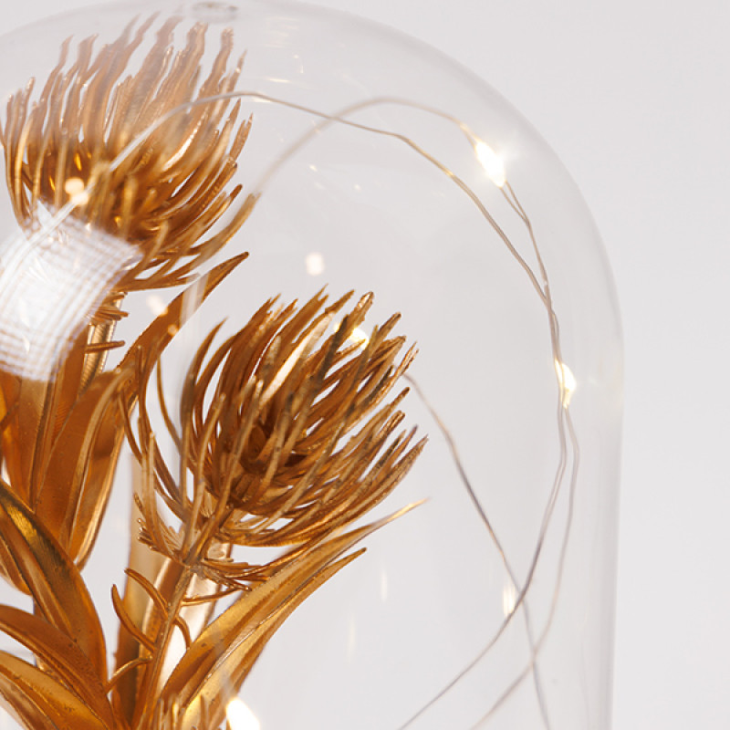 ΠΛΑΣΤΙΚΟΣ ΘΟΛΟΣ H20cm, Φ11cm, ΜΠΑΤΑΡΙΑΣ 3XAA, ΧΡΟΝΟΔΙΑΚΟΠΤΗΣ, 10 ΘΕΡΜΑ ΛΕΥΚΑ LED, ΑΣΗΜΈΝΙΟ ΧΑΛΚΙΝΟ ΚΑΛΩΔΙΟ, ΧΡΥΣΟ ΛΟΥΛΟΥΔΙ ΜΕ ΦΥΛΛΑ, IP20