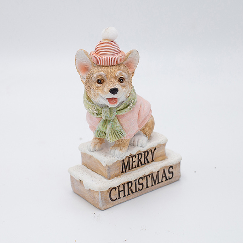 ΔΙΑΚΟΣΜΗΤΙΚΟ ΠΟΛΥΡΕΖΙΝ, ΣΚΥΛΑΚΙ ΜΕ ΡΟΖ ΣΚΟΥΦΟ, 7.5x11.5cm