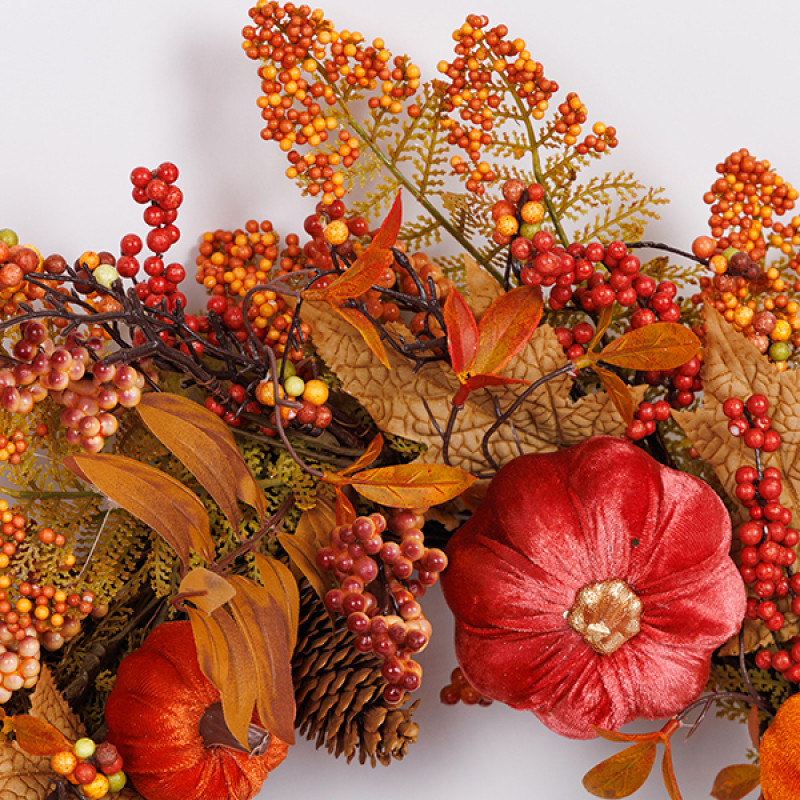 ΣΤΕΦΑΝΙ ΜΕ ΦΥΛΛΑ ΣΦΕΝΔΑΜΟΥ ΚΑΙ ΠΟΡΤΟΚΑΛΙ ΒΕΛΟΥΔΙΝΕΣ ΚΟΛΟΚΥΘΕΣ, 60cm