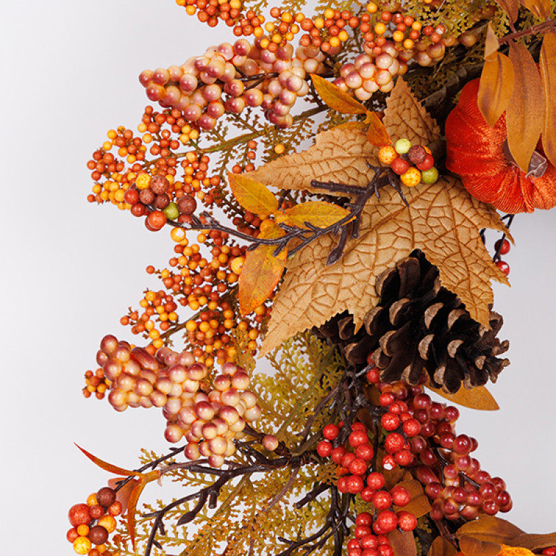 ΣΤΕΦΑΝΙ ΜΕ ΦΥΛΛΑ ΣΦΕΝΔΑΜΟΥ ΚΑΙ ΠΟΡΤΟΚΑΛΙ ΒΕΛΟΥΔΙΝΕΣ ΚΟΛΟΚΥΘΕΣ, 60cm