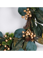 ΣΤΕΦΑΝΙ ΜΕ ΠΡΑΣΙΝΑ ΧΡΥΣΑ ΦΥΛΛΑ ΚΑΙ ΣΑΜΠΑΝΙ BERRIES, 50cm